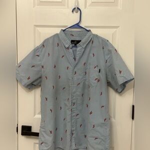 Molokia Surf Co. Men's XL Short Sleeve Blue with RED HOT PEPPERS Button Down